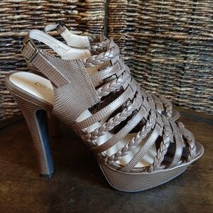 Colin Stuart Gladiator Caged Peep Toe Platform Heels Leather Sandals 8 Brown